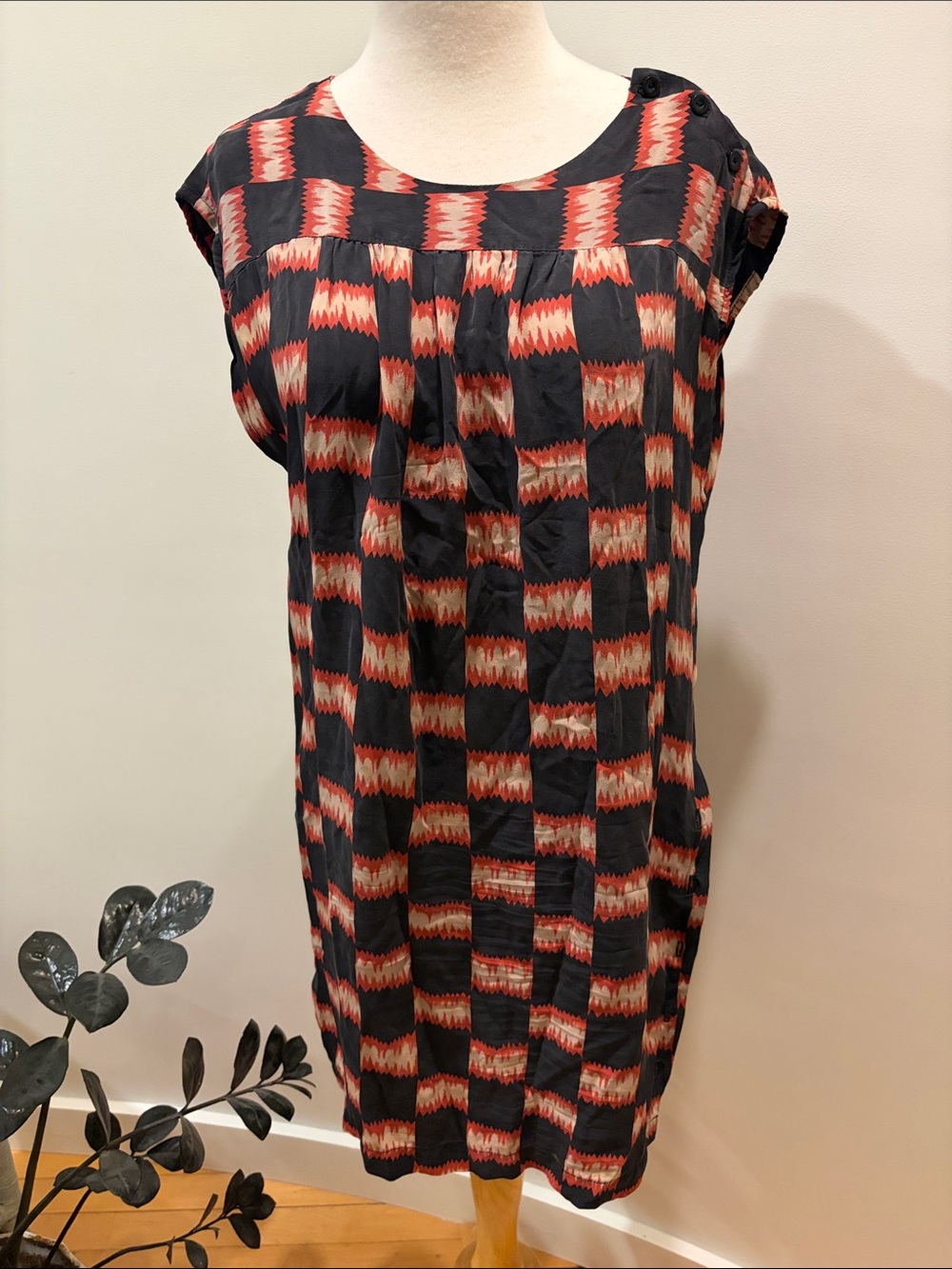 Vintage No. 6 Black Dress with Red and Cream Geometric Print